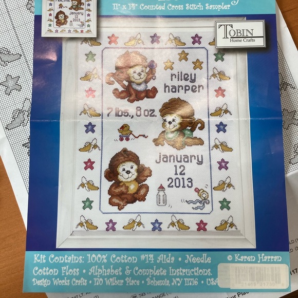 “Monkeys on the Bed” Tobin Baby Cross Stitch - Picture 1 of 7